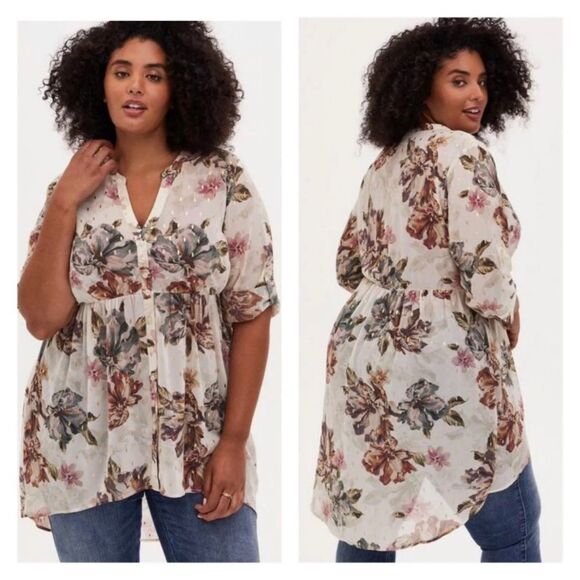 Torrid Sheer Boho Beach Feminine Preppy Coverup Cottagecore Tunic Blouse 4X - Picture 1 of 12